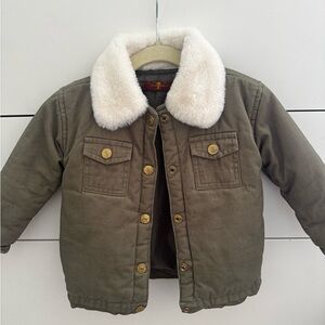 Kids Olive Green Jacket with Faux Fur Collar